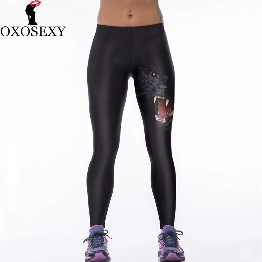 Быстросохнущие леггинсы из лайкры с принтом животных спортивные Леггинсы черные