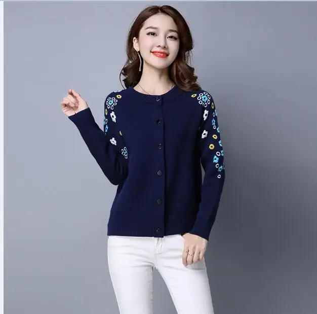 Женский кашемировый кардиган элегантный свитер с цветочным принтом весна-осень