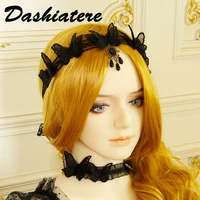 handmade butterfly hair band wedding headpiece lolita headdress gothic black lace headband princess woman cosplay accessory