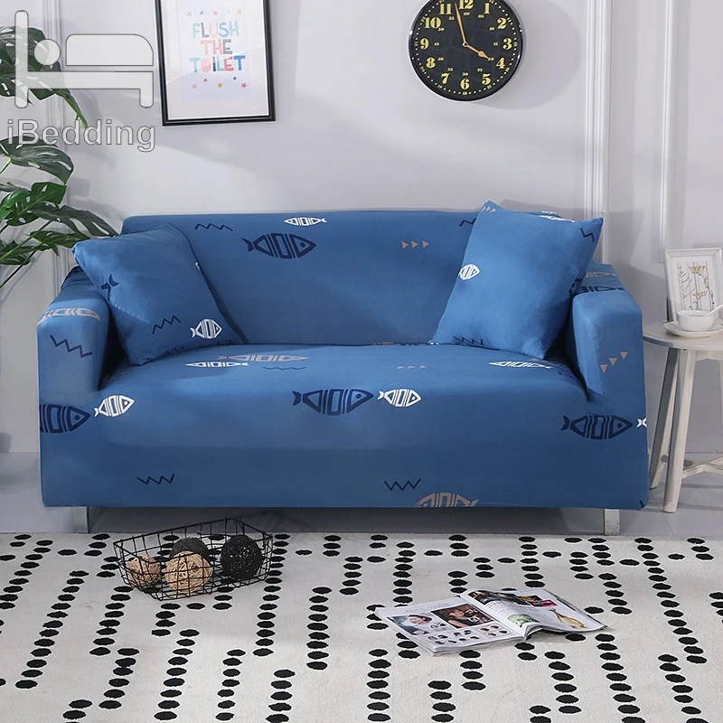 Blue Sea Fish Elastic Sofa Protector Cover for Slipcovers Sectional L Shape Sofacover 1/2/3/4 Seater | Дом и сад