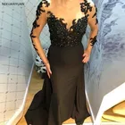 Черное вечернее платье-Русалка с длинным рукавом и бусинами