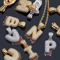 omyfun diy red drip bubble letters hip hop bling jewelry silver gold color alphabet 3a cz iced pave initial necklaces pendants