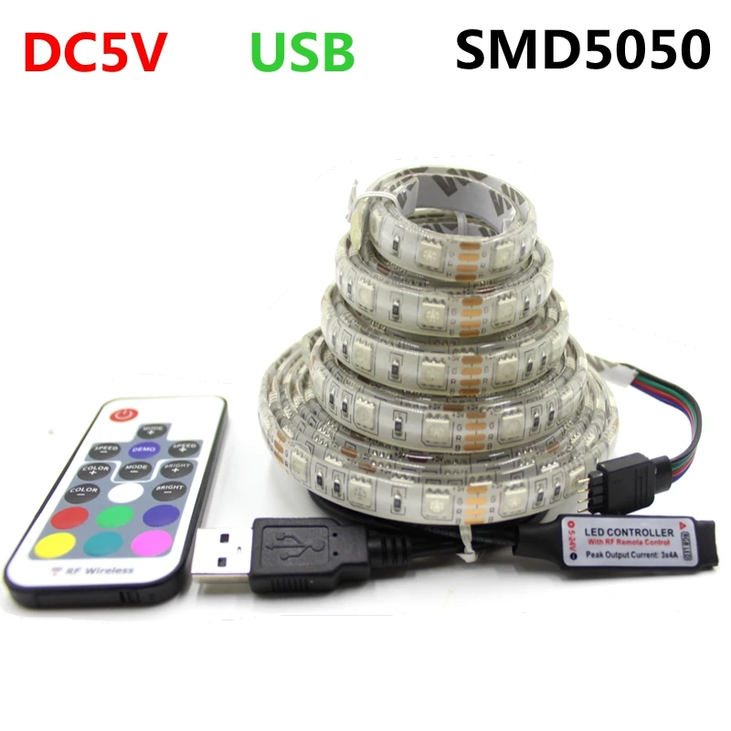 IP65 Водонепроницаемый DC 5 В USB источник питания Декор RGB Светодиодная лента