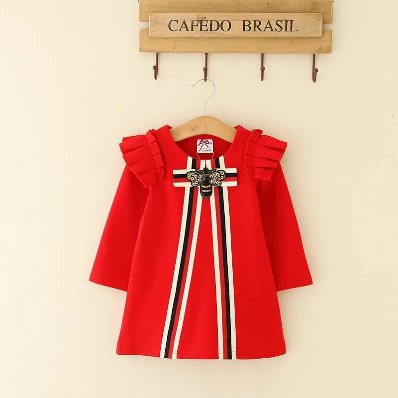 XsisaOK Little Girls Long Sleeves Dress Cotton Casual Baby Top Wear T-shirt All Match Red/Pink/Dark Blue Height 90-130 cm | Детская