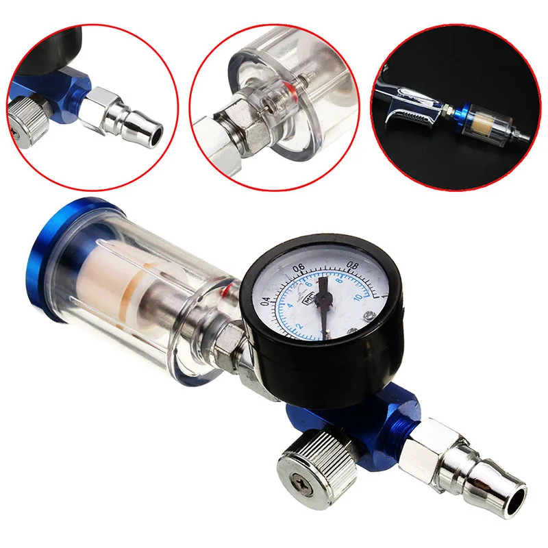 

1set Air Pressure Regulator Gauge Spray Lance&In-Line Water Trap Filter Tool
