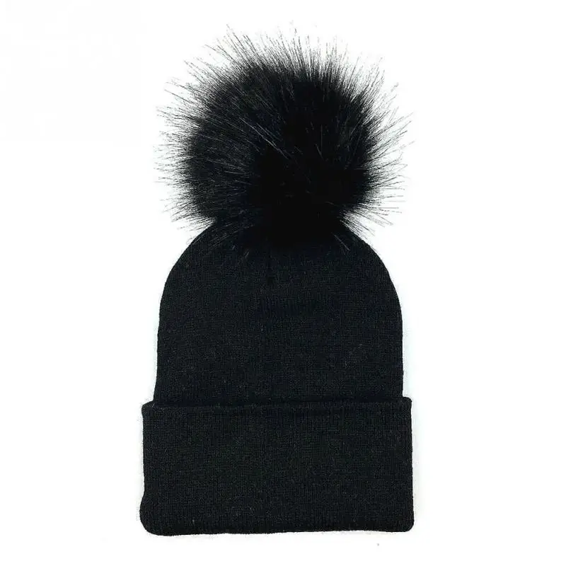 Зимние женские шапки бини, шапка Skullies, шерстяная шапка с помпоном, меховые пушистые шапки, шапки понпон, вязаная шапка, женская вязаная шапка для девочек, черная#20