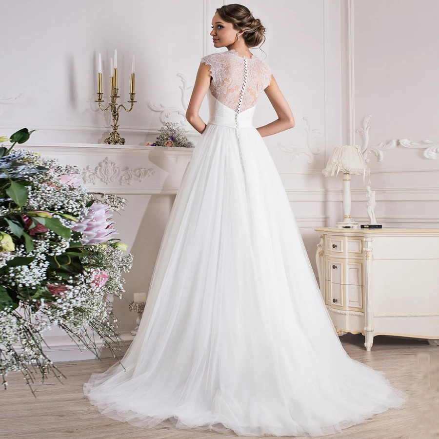 Элегантное кружевное свадебное платье без рукавов с лямкой на шее Vestido De Noiva
