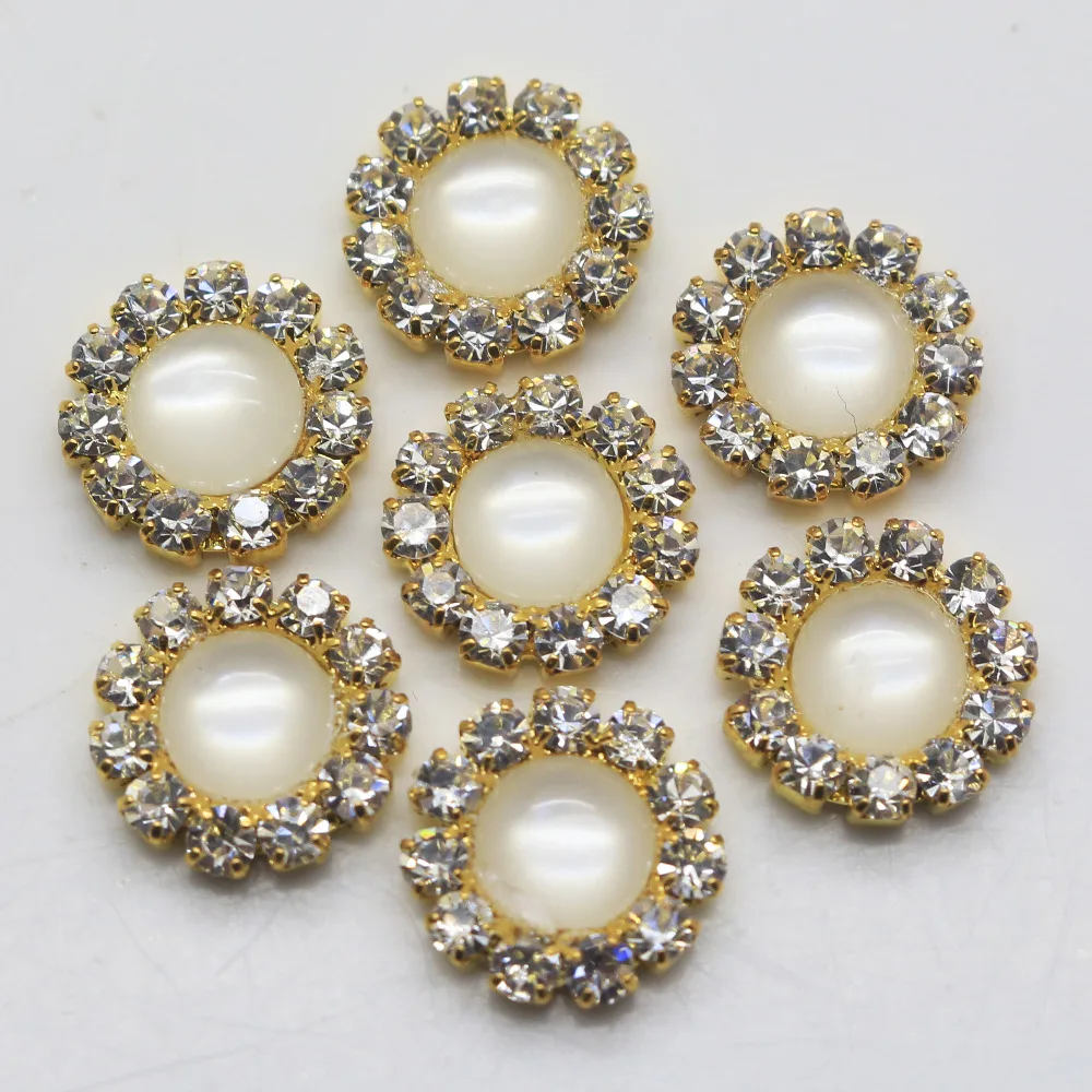 Прозрачные пуговицы с жемчугом и стразами кошачий глаз золотые