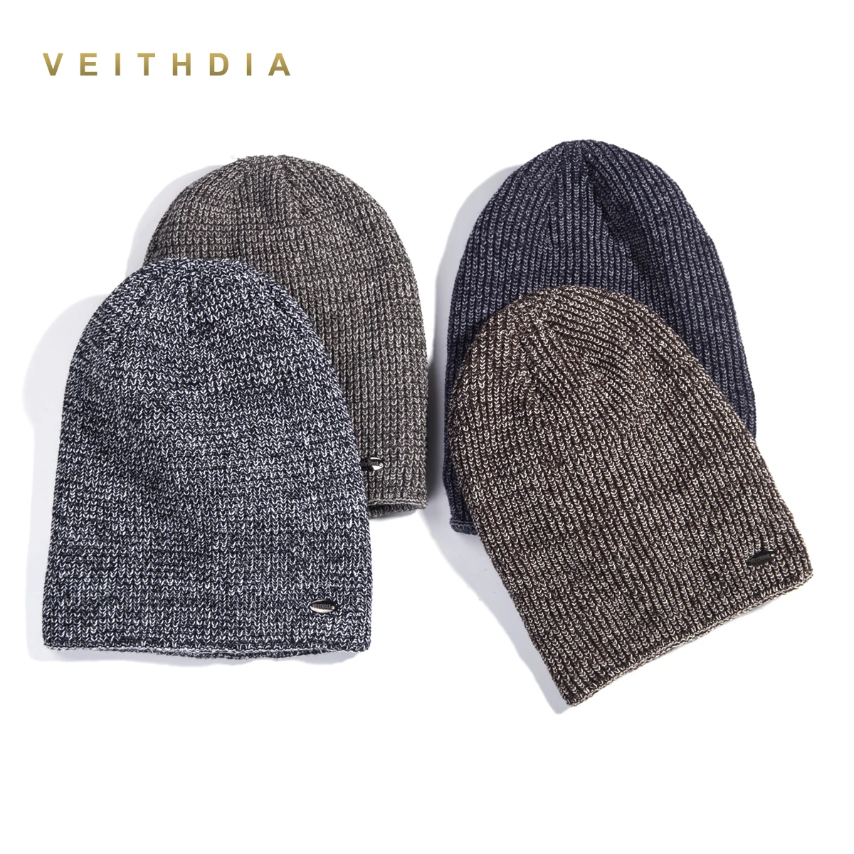 VEITHDIA двухслойные шапки Skullies зимние для Мужчин Вязаные плюс бархатные Лоскутные