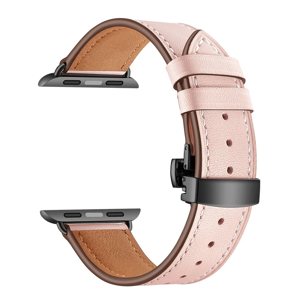 Высокое качество кожаный ремешок для наручных часов Apple Watch Series 4 44 мм 40 мм черный застежка-бабочка, браслет на запястье, ремешок для наручных часов iWatch 3/2/42 38 мм