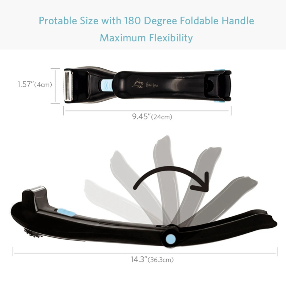 Men Shaving 180 Degrees Electric Back Hair Shaver Foldable  Back Battery Manual Hair Shaver  Long Handle Hair Remover Tool