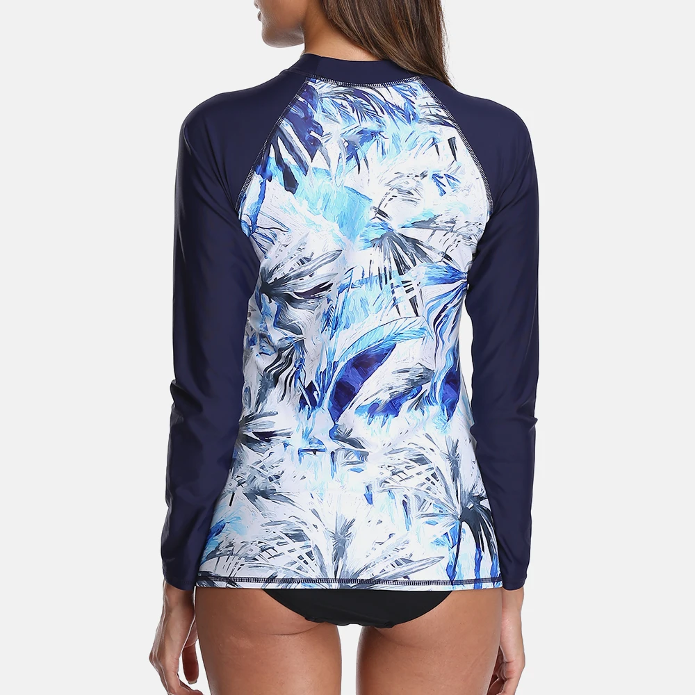 Attraco Women Long Sleeve Rashguard Swimwear Retro Floral Print Swimsuit Rash Guard UPF50+ Surfing Top Running Shirts