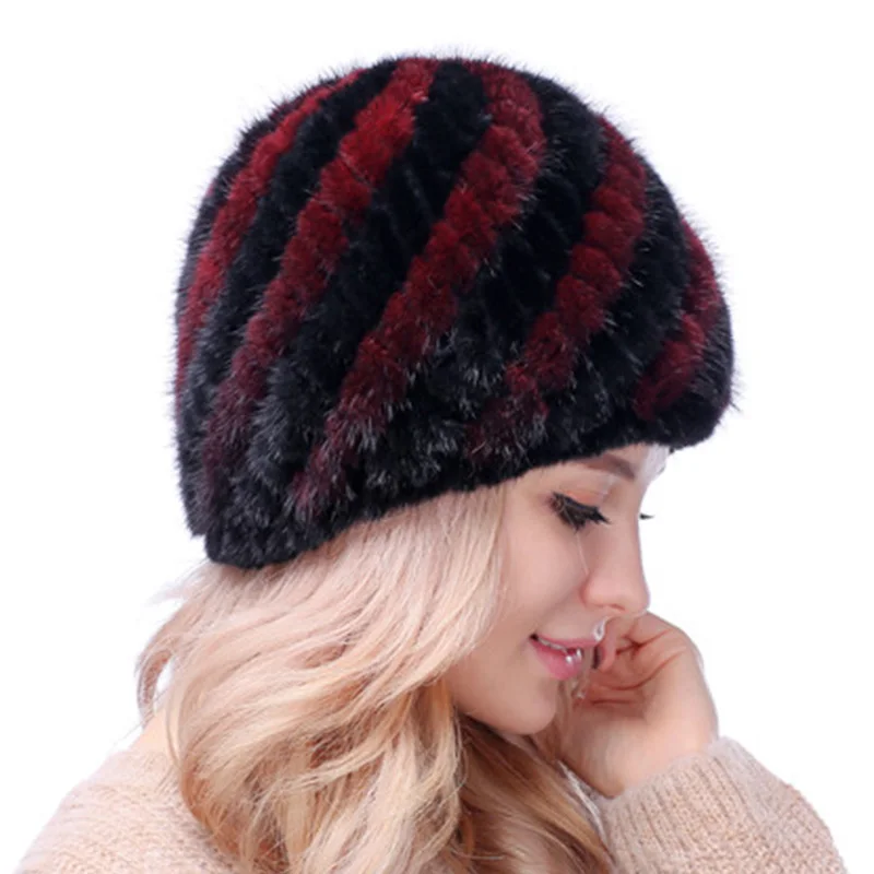 Ruihu Для женщин Ананас Стиль шапка норковая Мех животных теплые толстые Кепки