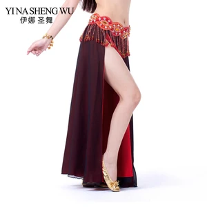 2018 Belly Dance Costume Skirt Performance Belly Dance 2-side Slits Skirt Sexy Women Oriental Belly 