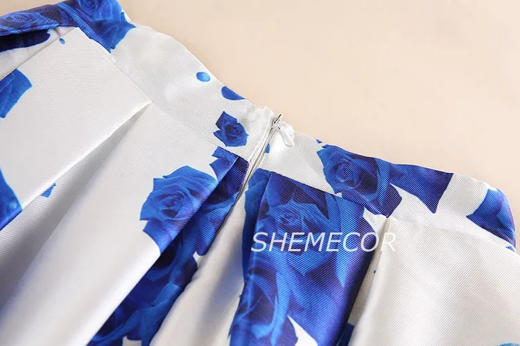 SHEMECOR Осенняя Женская винтажная Ретро синяя Роза с цветочным принтом плиссированная юбка миди с высокой талией Falda Primavera