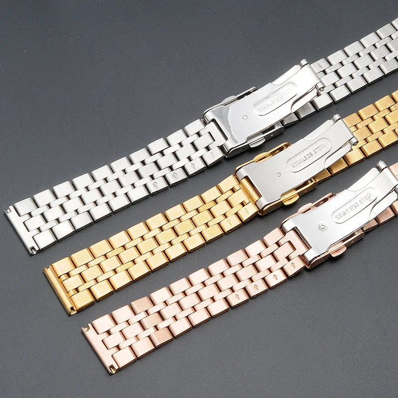 10MM 12MM 14MM 16MM 18MM 20MM Stainless Steel Watchbands Women Metal Watch Straps Silvery Golden Rose gold Watch bands