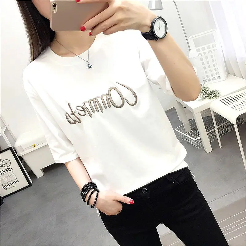Женские футболки 2018 Новое поступление летняя футболка с алфавитным узором
