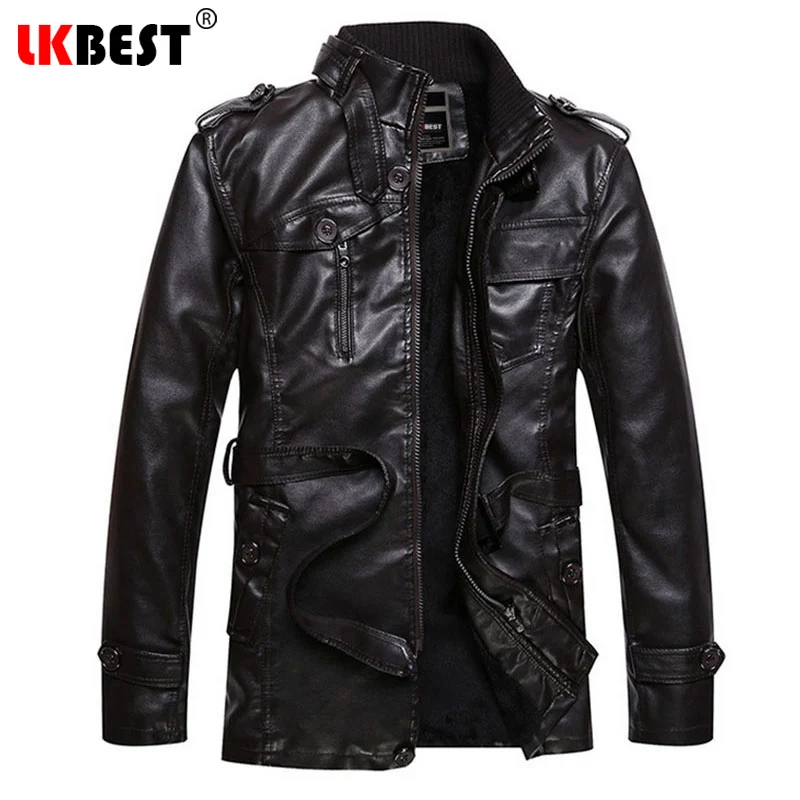 Мужская кожаная куртка LKBEST зимняя повседневная из искусственной кожи с