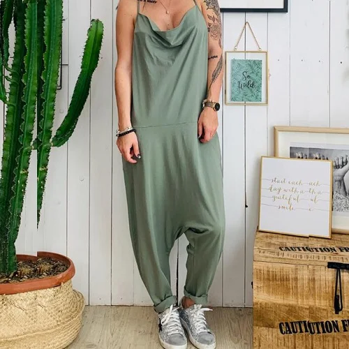 01 Army Green Lipswag женские пляжные с открытыми плечами карманы брюки комбинезон Повседневный Без Рукавов Свободные Комбинезоны летний женский комбинезон - Цвет: 01 Army Green