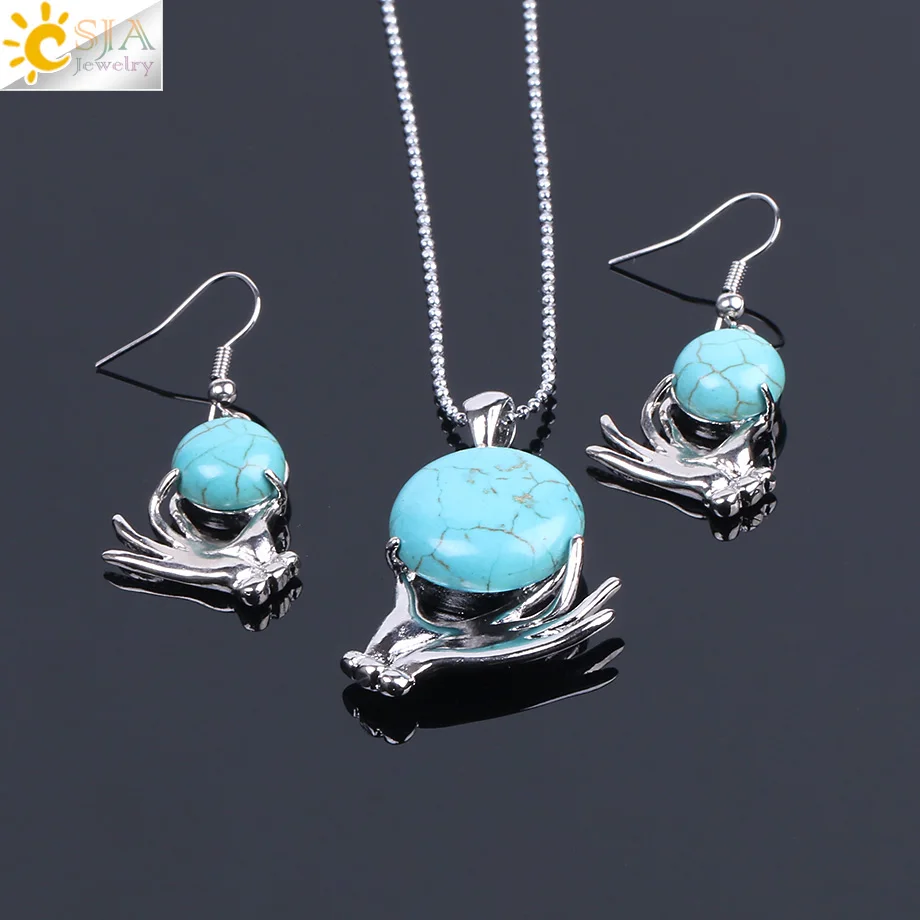 Женский ювелирный набор CSJA сережки ручной работы с синим камнем Howlite круглые