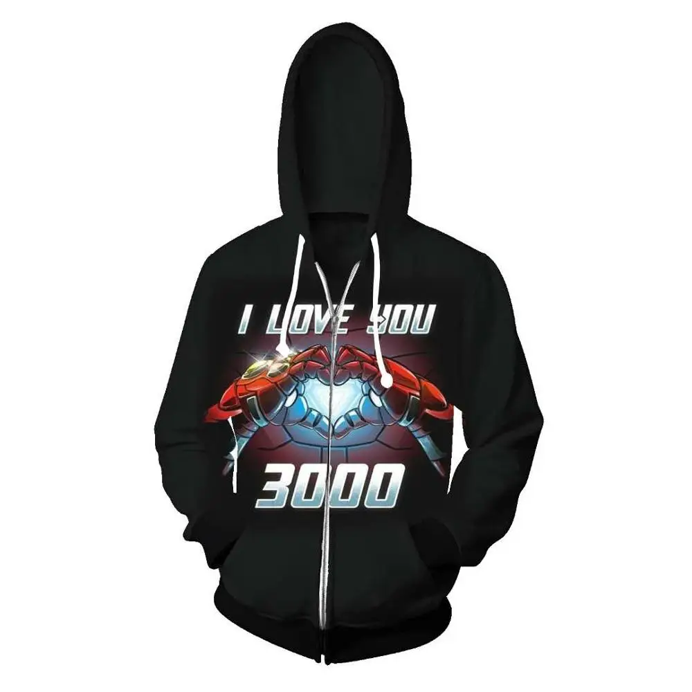 Толстовка с капюшоном Tony Stark I Love You 3000 мужская толстовка принтом мстители