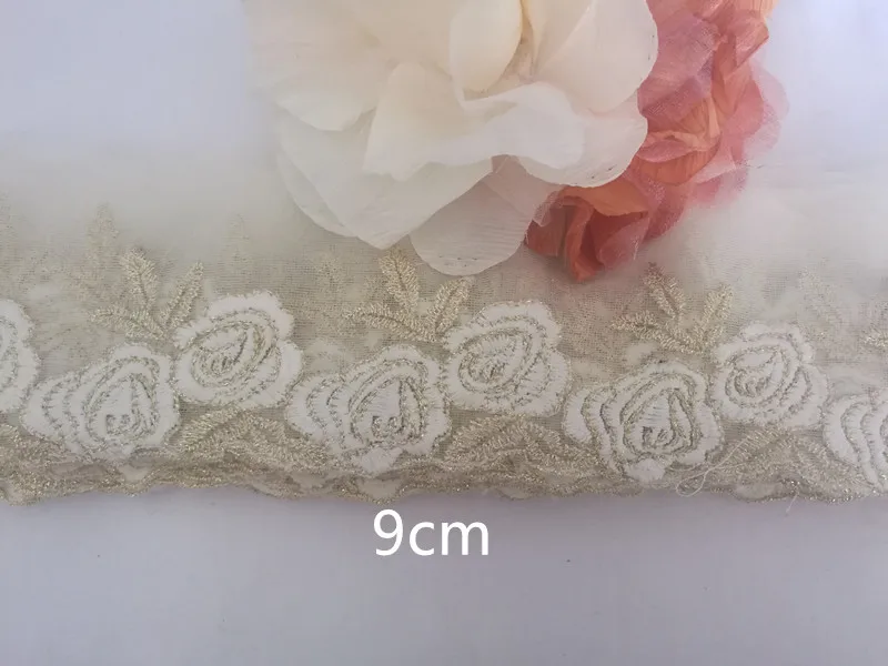 Оптовая 5 Ярдов Золотой Розы Вышитые Кружевной Отделкой Швейные Ремесло