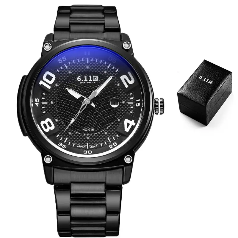 BLACK BAND BLACK 6,11 мужские модные часы со стальным синим стеклом на солнечных батареях, армейские военные уличные кварцевые часы, мужские спортивные часы - Цвет: BLACK BAND BLACK