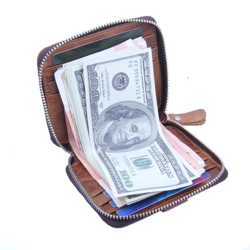 Молния слой воловья кожа RFID Анти дегаузинг Мужская натуральная масло воск