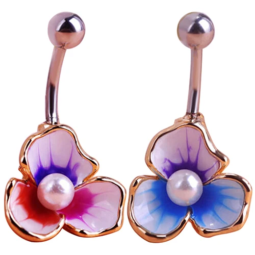 Bluelans 3 лепестка цветок искусственный жемчуг пупка Кольцо пирсинг ювелирные