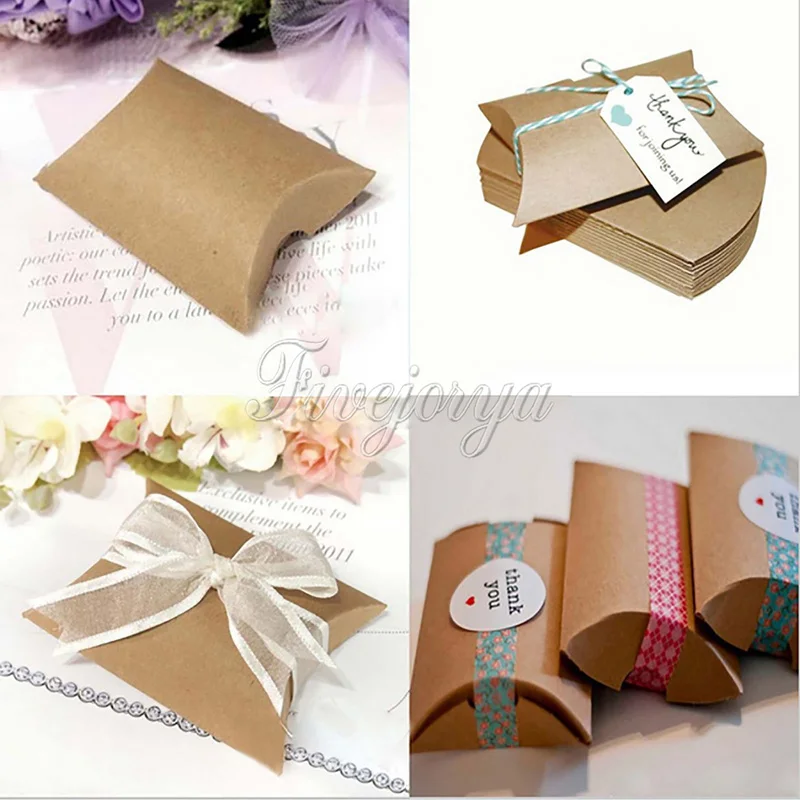 Коробки 12 шт./лот милая подушка Подарочная коробка из крафт-бумаги Свадебная
