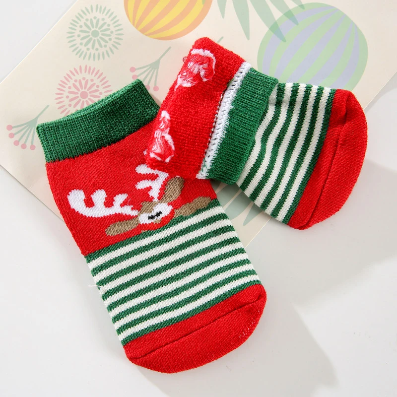 

3 pairs/lot unisex baby toddler socks Christmas cotton infant socks winter thickening baby's cute socks non-slip socks for baby