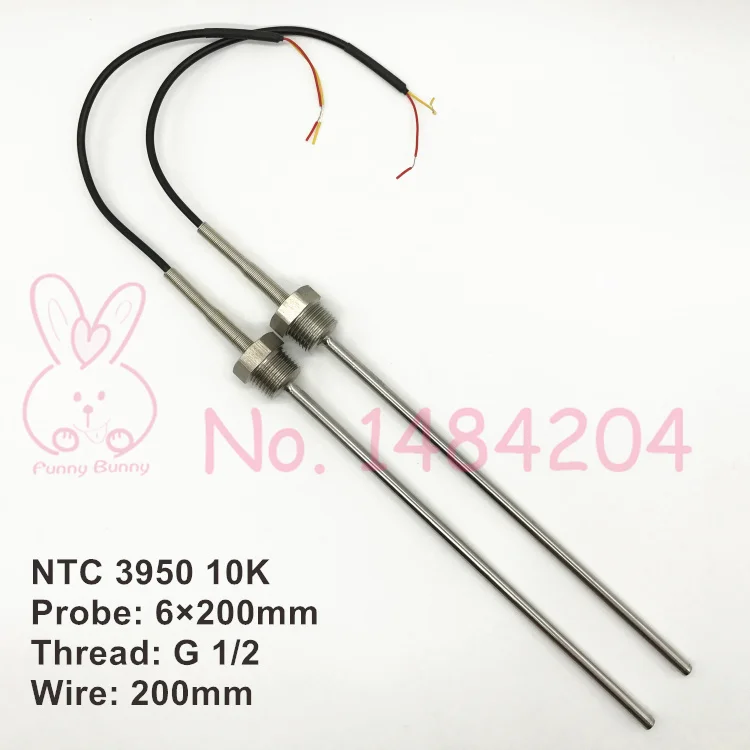 200mm G1 2 thread 2x NTC 3950 10K Термистор датчик температуры SUS304 6 мм* 200 мм/100 мм Зонд 200 мм провод-40~ 150 градусов Резьба G 1/2 G1/4" - Цвет: 200mm G1 2 thread