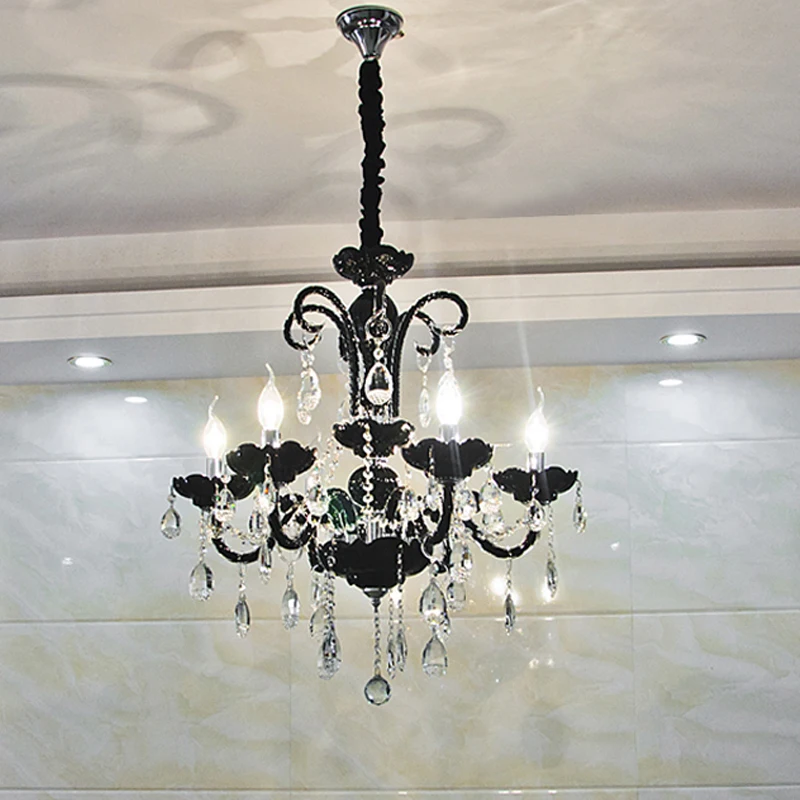 Vintage High Quality Black Crystal Chandelier Lustre De Cristal dining room ballroom LED candle chandeleier kitchen glass lamp |