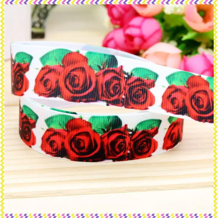 

New 7/8'' Free shipping rose printed grosgrain ribbon hair bow headwear party decoration wholesale OEM 22mm H4022
