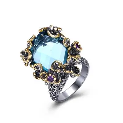 New High Quality Big Blue Stone Ring Lead Free Setting with AAA Cubic Zirconia Fashion rings Free shipping - Main Stone Color: Sky blue