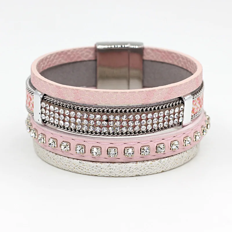 Vonnor Jewelry Для женщин браслет Многослойная кожа горный хрусталь Аксессуары женский