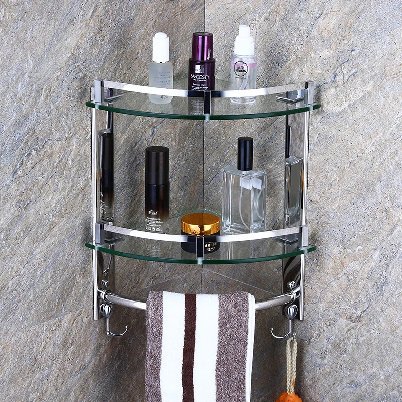 Угловая полка для ванной комнаты стеклянная угловая рама 1/2 слоя стеллаж