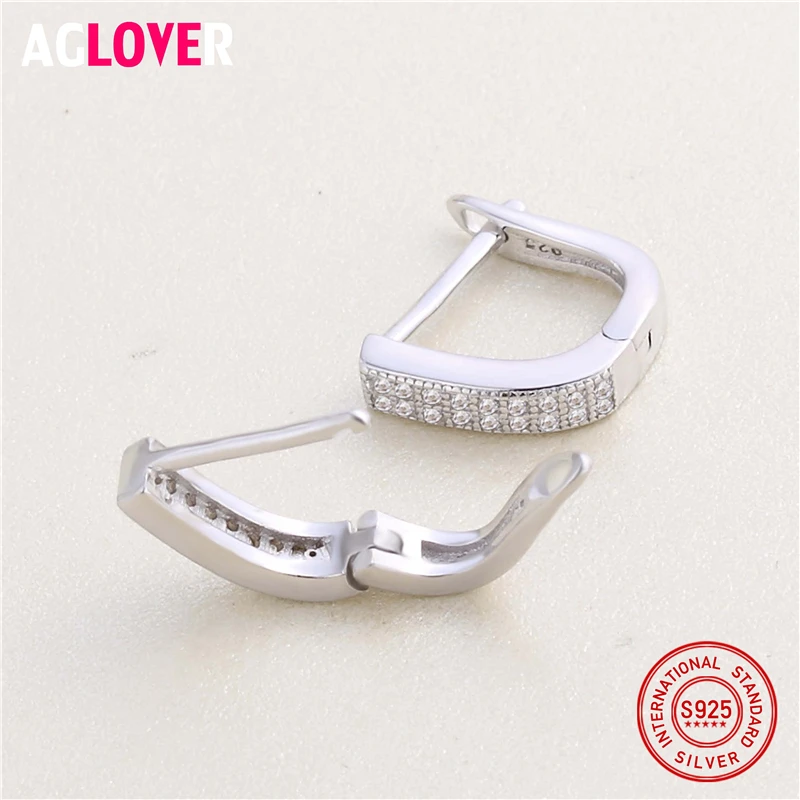 AGLOVER Fashion Original 100% 925 Sterling Silver Hoop Earrings Jewelry Luxury Clear CZ U Shape for Women | Украшения и