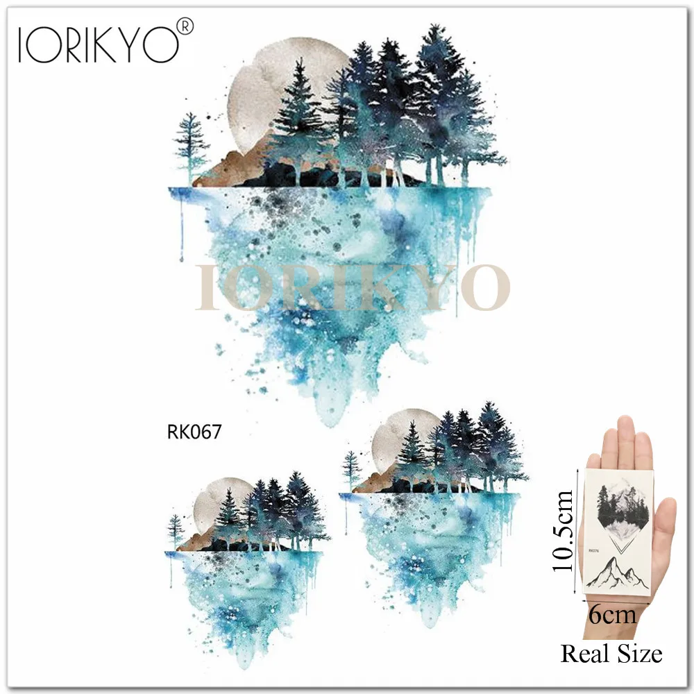 Тату наклейка IORIKYO для мужчин и женщин временные татуировки акварели гор синего