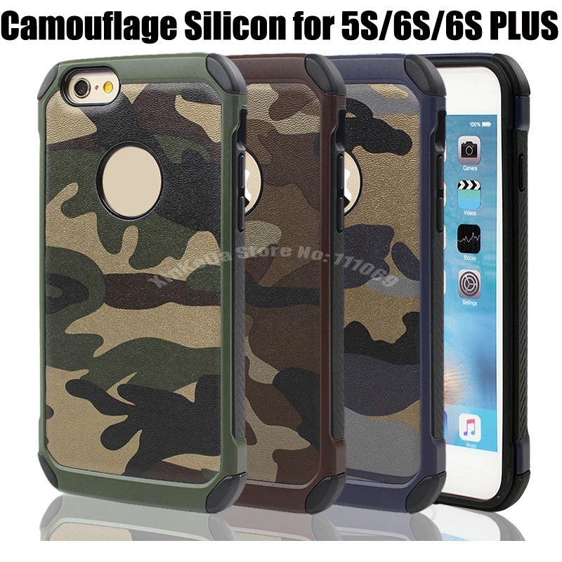 

100pcs New Brand 2 in 1 Hybrid Armor Army Camo Slim Camouflage Military Pattern Silicon +PC case cover for iphone 5s 6 6s 6 Plus