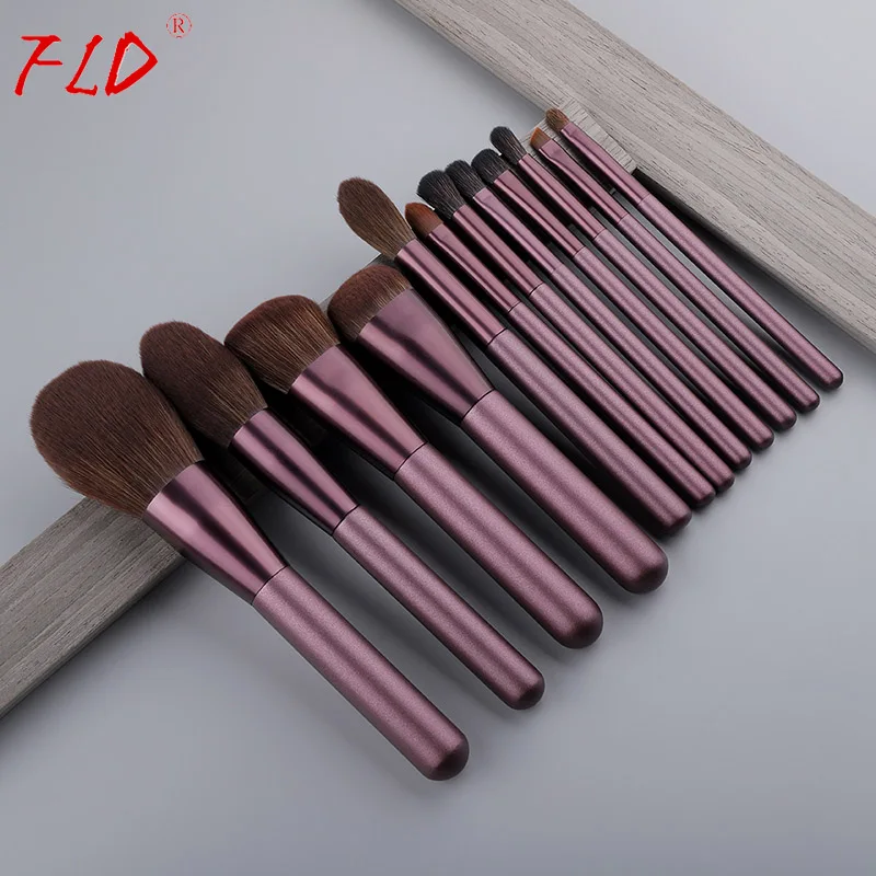 Фиолетовый FLD 12 шт. набор кистей для макияжа с деревянной ручкой набор кистей для румян набор кистей для подводки глаз Пудра набор кисточек для макияжа Косметические Инструменты Набор - Handle Color: Фиолетовый