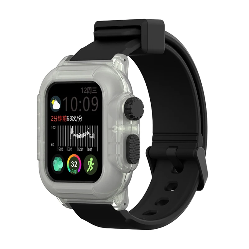 Спортивный водонепроницаемый мягкий чехол для Apple Watch Case Series 5 4 с силиконовой лентой 44 мм 40 мм ударопрочный ремешок