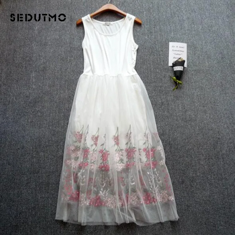 Женское кружевное платье с тонкой сеткой SEDUTMO весеннее длинное туника на тонких