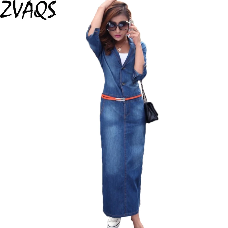 Лидер продаж весенне-осеннее женское длинное джинсовое платье с коротким