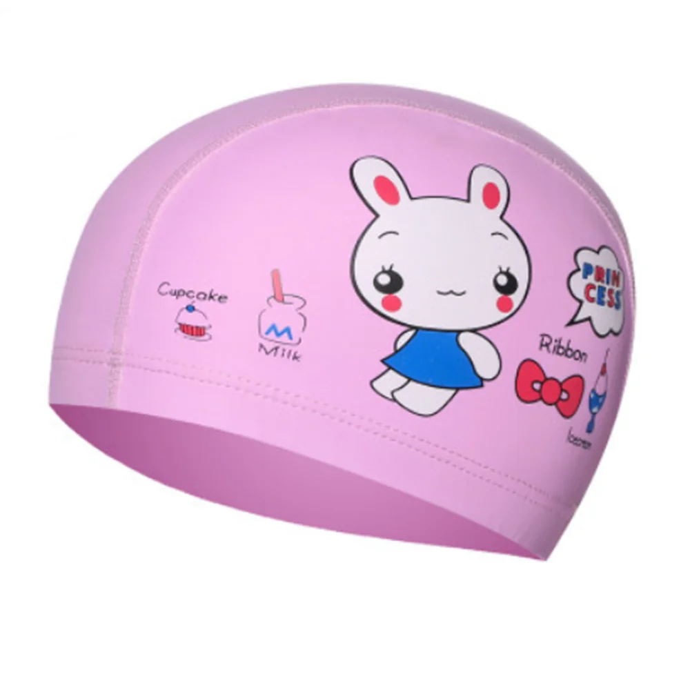 Pink Rabbit Детские шапочки для купания эластичные милые Мультяшные напечатанные плавающие шапки для длинных волос защищают уши плавают для бассейна и ванной шапки для маленьких мальчиков и девочек - Цвет: Pink Rabbit