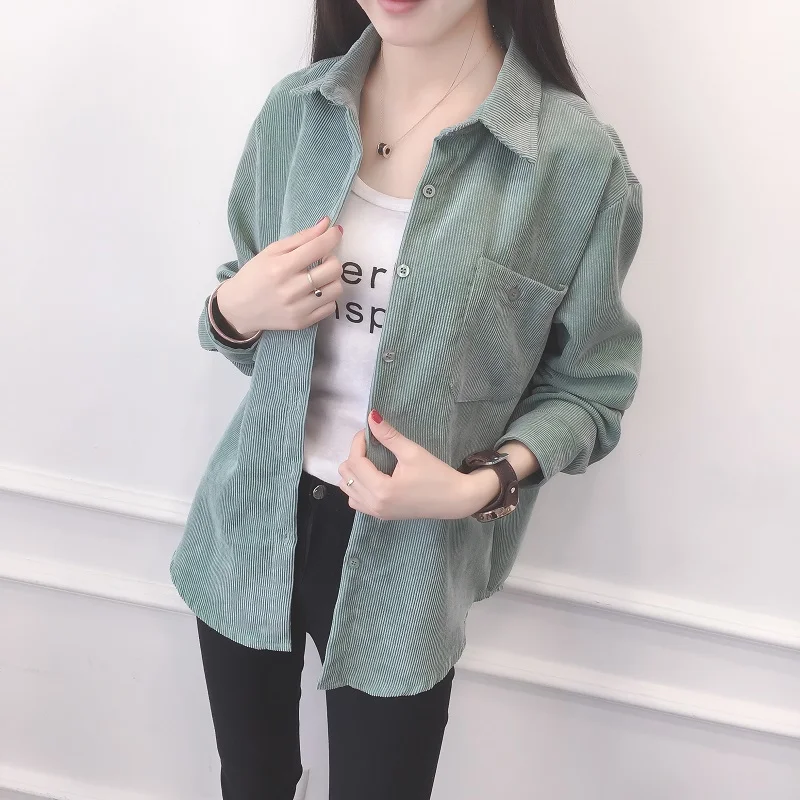 2018 теплая Женская Вельветовая хлопковая рубашка женские топы с длинным рукавом