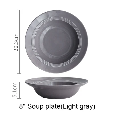 light 8 soup plate Европейская керамическая круглая тарелка для супа, простая итальянская тарелка для макаронных изделий, поднос для соломенной шляпы, тарелка для стейка, западные блюда - Цвет: light 8 soup plate