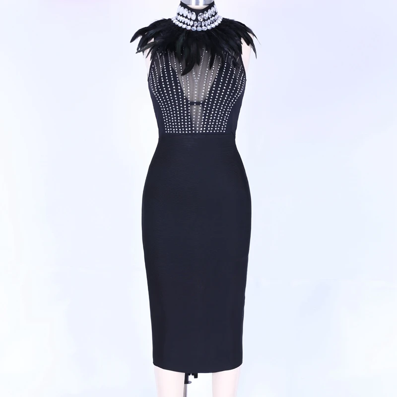 Ocstrade, Vestidos, Бандажное платье, Новое поступление, модные, с бусинами и сеткой, вечерние, для ночного клуба, женское, черное, облегающее платье