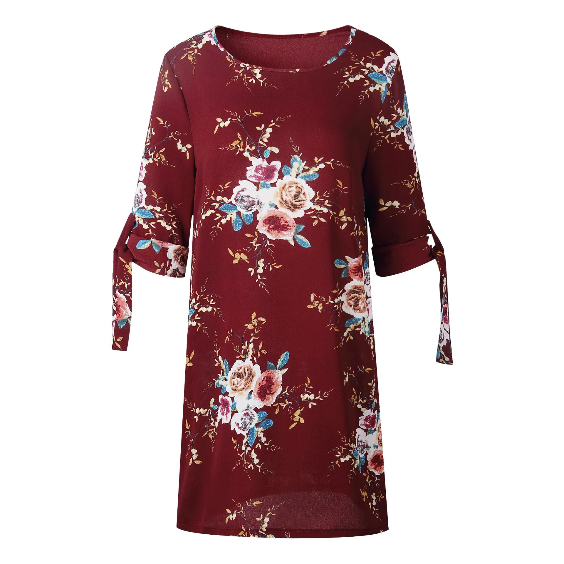Для женщин летнее платье Boho Стиль Цветочный принт шифоновое пляжное платье Туника Сарафан Свободные мини платье S-5XL