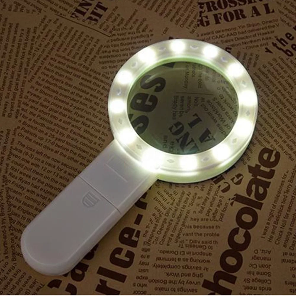 20X LED увеличительное стекло с подсветкой Ручной Лупа для чтения 12